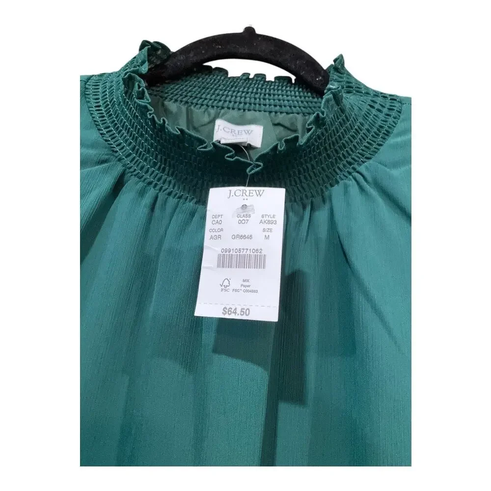 Women's Emerald Green Long-Sleeve Smocked Neck Blouse